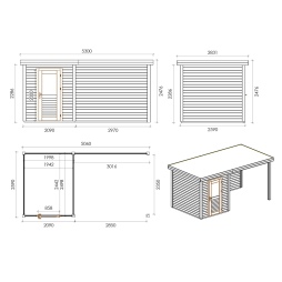 Abri de jardin en bois Vala 5.06x2.59m - 13.1m2 - Ep. 28mm - Traité