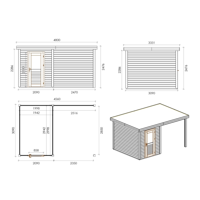 Abri de jardin en bois Vala 4.56x3.09m - 14.1m2 - Ep. 28mm - Traité