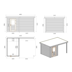Abri de jardin en bois Vala 4.56x3.09m - 14.1m2 - Ep. 28mm - Traité