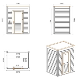Abri de jardin en bois Luma 2.09x1.59m - 3.32m2 - Ep. 28mm - Traité