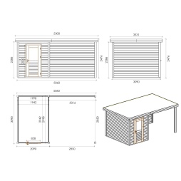 Abri de jardin en bois Vala 5.06x3.09m - 15.63m2 - Ep. 28mm - Traité