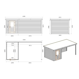 Abri de jardin en bois Vala 2.09x3.09m - 18.72m2 - Ep. 28mm - Traité