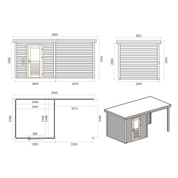 Abri de jardin en bois Rava 5.06x2.59m - 13.1m2 - Ep. 28mm - Traité