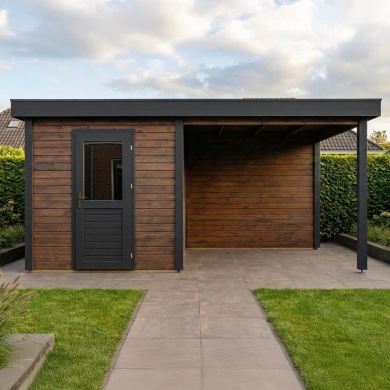 Abri de jardin en bois Rava 2.59x2.59m - 14.4m2 - Ep. 28mm - Traité