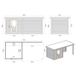 Abri de jardin en bois Rava 2.59x2.59m - 14.4m2 - Ep. 28mm - Traité