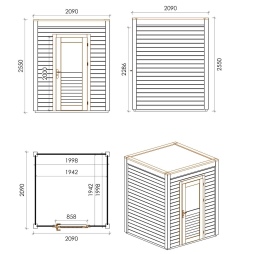 Abri de jardin en bois Luma 2.09x2.09m - 4.37m2 - Ep. 28mm - Traité