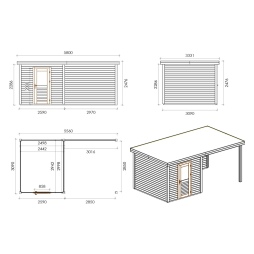 Abri de jardin en bois Rava 2.59x3.09m - 17.18m2 - Ep. 28mm - Traité