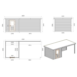 Abri de jardin en bois Rava 2.59x3.09m - 20.27m2 - Ep. 28mm - Traité