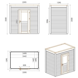 Abri de jardin en bois Nexa 2.59x1.59m - 4.12m2 - Ep. 28mm - Traité
