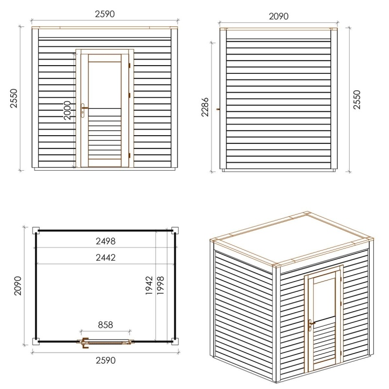 Abri de jardin en bois Nexa 2.59x2.09m - 5.41m2 - Ep. 28mm - Traité