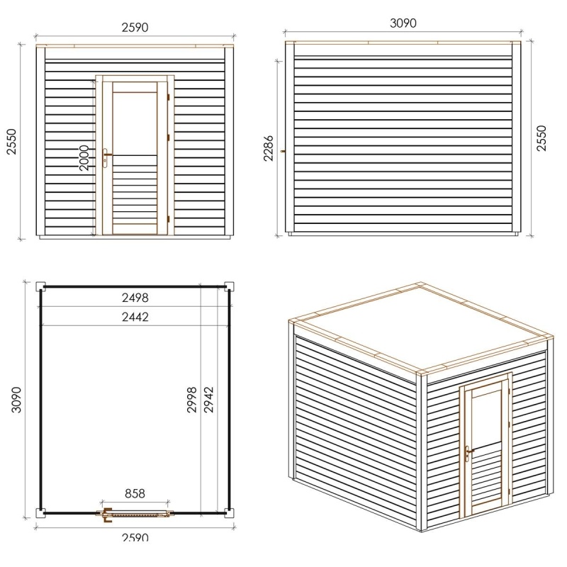Abri de jardin en bois Nexa 2.59x3.09m - 8m2 - Ep. 28mm - Traité