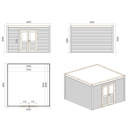 Abri de jardin en bois Nova 4.09x4.09m - 16.73m2 - Ep. 28mm - Traité