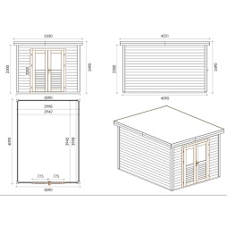 Abri de jardin en bois Aura 3.09x4.09m - 12.64m2 - Ep. 28mm - Traité