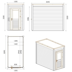Abri de jardin en bois Veya 1.59x3.09m - 4.91m2 - Ep. 28mm - Traité