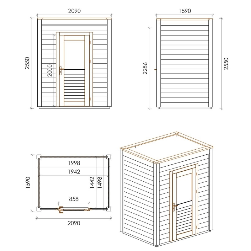 Abri de jardin en bois Luma 2.09x1.59m - 3.32m2 - Ep. 28mm - Traité