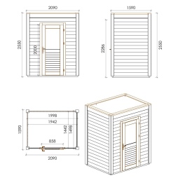 Abri de jardin en bois Luma 2.09x1.59m - 3.32m2 - Ep. 28mm - Traité