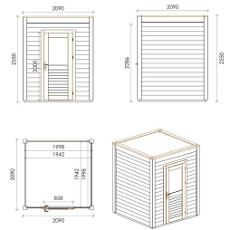 Abri de jardin en bois Luma 2.09x2.09m - 4.37m2 - Ep. 28mm - Traité