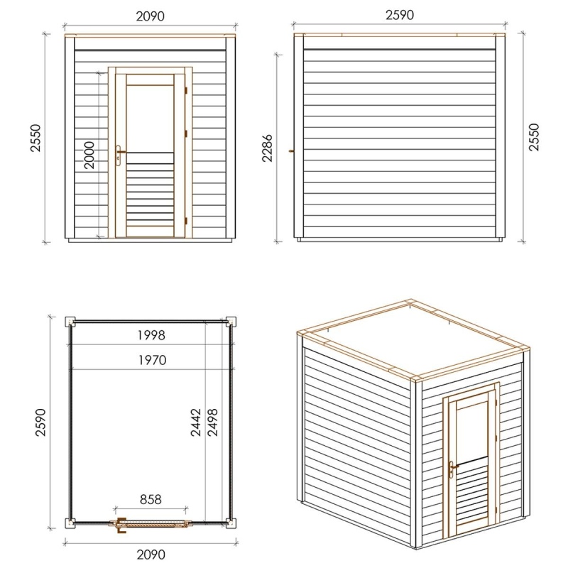 Abri de jardin en bois Luma 2.09x2.59m - 5.41m2 - Ep. 28mm - Traité