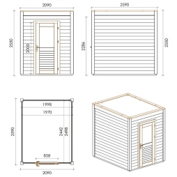 Abri de jardin en bois Luma 2.09x2.59m - 5.41m2 - Ep. 28mm - Traité