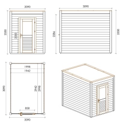 Abri de jardin en bois Luma 2.09x3.09m - 6.46m2 - Ep. 28mm - Traité