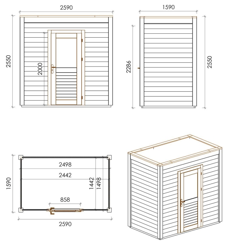 Abri de jardin en bois Nexa 2.59x1.59m - 4.12m2 - Ep. 28mm - Traité