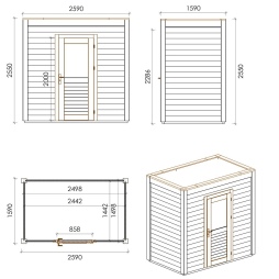 Abri de jardin en bois Nexa 2.59x1.59m - 4.12m2 - Ep. 28mm - Traité