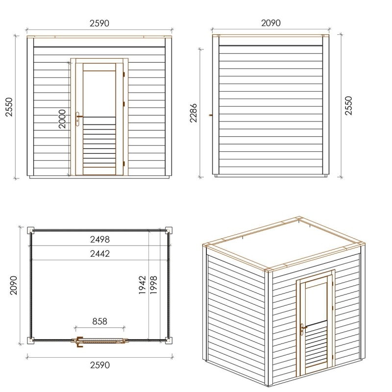 Abri de jardin en bois Nexa 2.59x2.09m - 5.41m2 - Ep. 28mm - Traité