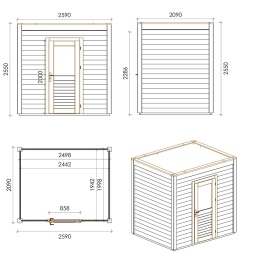 Abri de jardin en bois Nexa 2.59x2.09m - 5.41m2 - Ep. 28mm - Traité