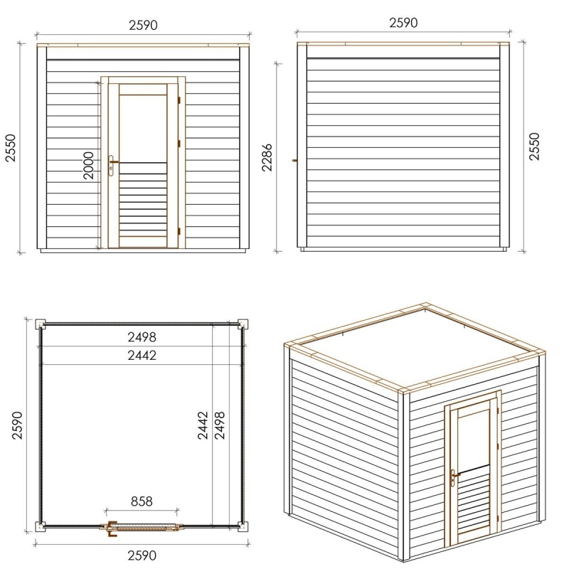 Abri de jardin en bois Nexa 2.59x2.59m - 6.71m2 - Ep. 28mm - Traité