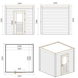 Abri de jardin en bois Nexa 2.59x2.59m - 6.71m2 - Ep. 28mm - Traité