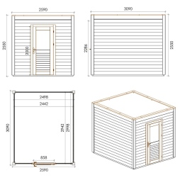Abri de jardin en bois Nexa 2.59x3.09m - 8m2 - Ep. 28mm - Traité