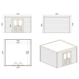 Abri de jardin en bois Nova 4.09x4.09m - 16.73m2 - Ep. 28mm - Traité
