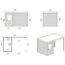 Abri de jardin en bois Veya 4.06x2.59m - 10.52m2 - Ep. 28mm - Traité