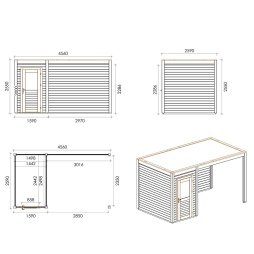 Abri de jardin en bois Veya 4.56x2.59m - 11.81m2 - Ep. 28mm - Traité