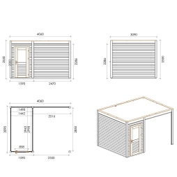 Abri de jardin en bois Veya 4.06x3.09m - 12.55m2 - Ep. 28mm - Traité