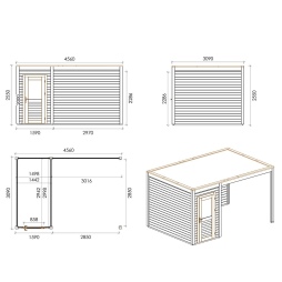 Abri de jardin en bois Veya 4.56x3.09m - 14.09m2 - Ep. 28mm - Traité