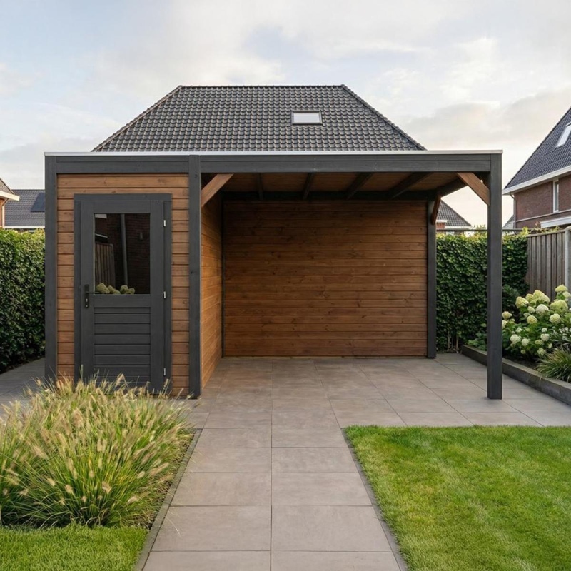 Abri de jardin en bois Veya 5.56x3.09m - 17.18m2 - Ep. 28mm - Traité