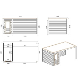 Abri de jardin en bois Veya 5.56x3.09m - 17.18m2 - Ep. 28mm - Traité