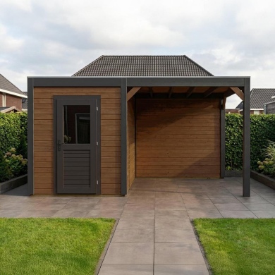 Abri de jardin en bois Luma 4.56x2.59m - 11.81m2 - Ep. 28mm - Traité