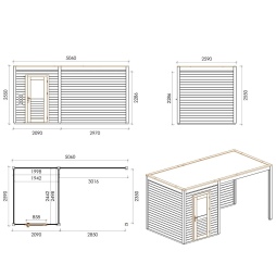 Abri de jardin en bois Luma 5.06x2.59m - 13.11m2 - Ep. 28mm - Traité