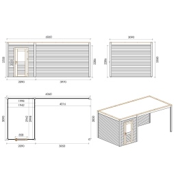 Abri de jardin en bois Luma 6.06x3.09m - 18.73m2 - Ep. 28mm - Traité