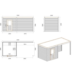 Abri de jardin en bois Nexa 5.56x2.59m - 14.4m2 - Ep. 28mm - Traité