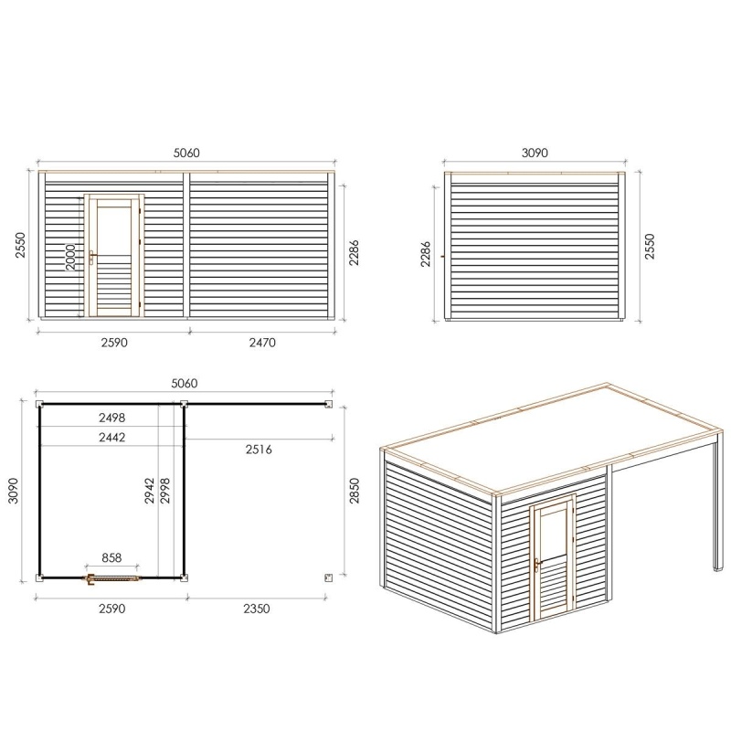 Abri de jardin en bois Nexa 5.06x3.09m - 15.64m2 - Ep. 28mm - Traité