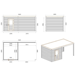 Abri de jardin en bois Nexa 5.56x3.09m - 17.18m2 - Ep. 28mm - Traité