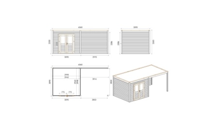 Abri de jardin en bois Sora 6.06x3.09m - 18.73m2 - Ep. 28mm - Traité