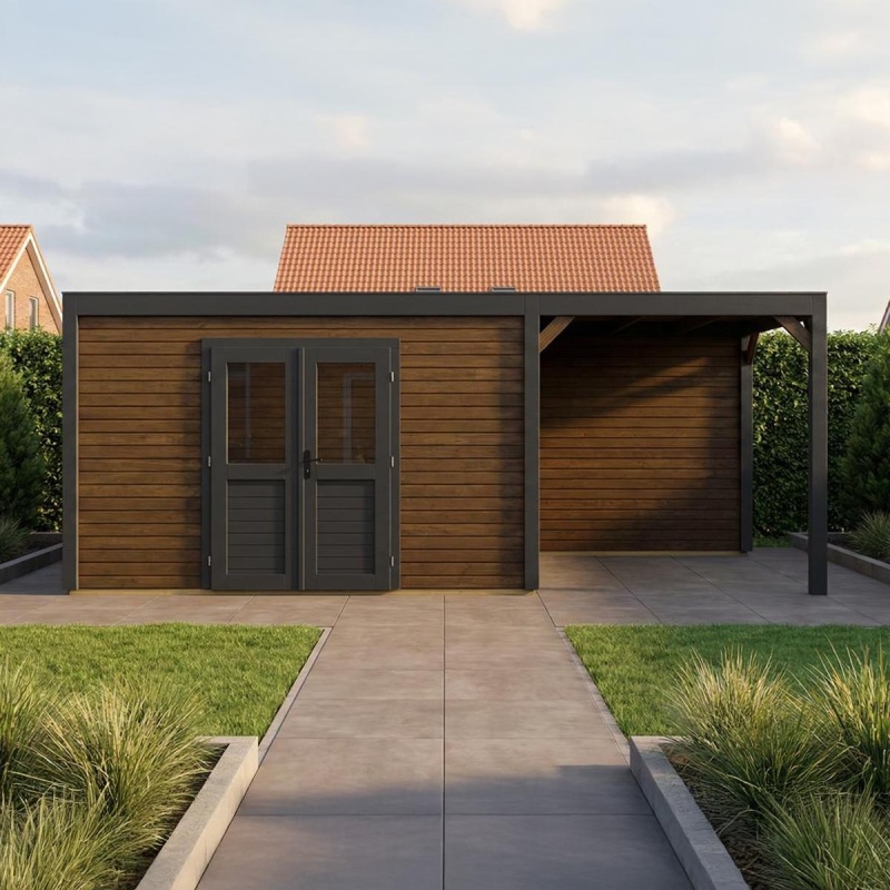 Abri de jardin en bois Nova 6.56x2.59m - 16.99m2 - Ep. 28mm - Traité