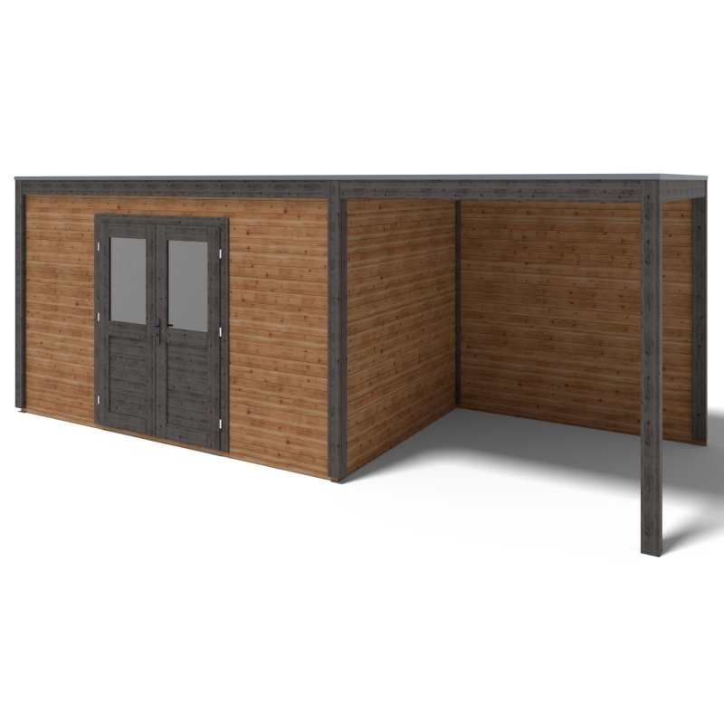 Abri de jardin en bois Nova 6.56x2.59m - 16.99m2 - Ep. 28mm - Traité