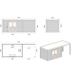 Abri de jardin en bois Nova 6.56x2.59m - 16.99m2 - Ep. 28mm - Traité