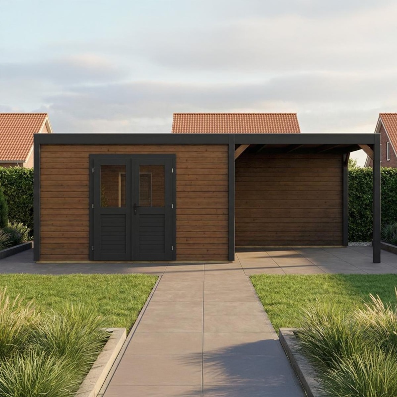 Abri de jardin en bois Nova 7.06x3.09m - 21.82m2 - Ep. 28mm - Traité