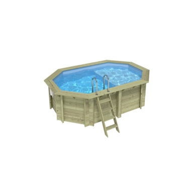 Piscine en bois NEMO 4.3 x 3 - H.1.18 m avec plage, bleu pâle, fixations à sceller